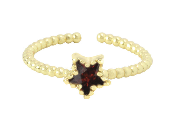 Frau Elegance Anillo Ajustable Dorado con Estrellita con Circonia color Rojo