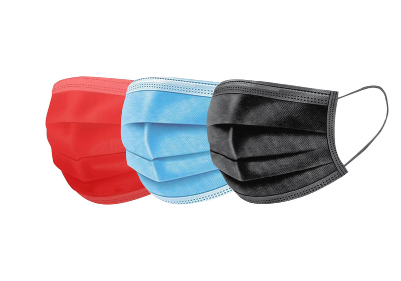 Cubrebocas 3 Capas de Sellado Ultrasonico Plisado Infantil Liso Mix (Azules/Negro/Rojo)