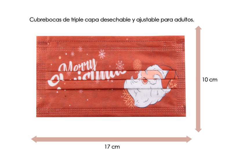 Cubrebocas Navideño color Rojo Merry Christmas Santa Claus