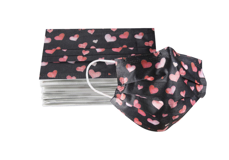 Cubrebocas San Valentín color negro con corazones rosas