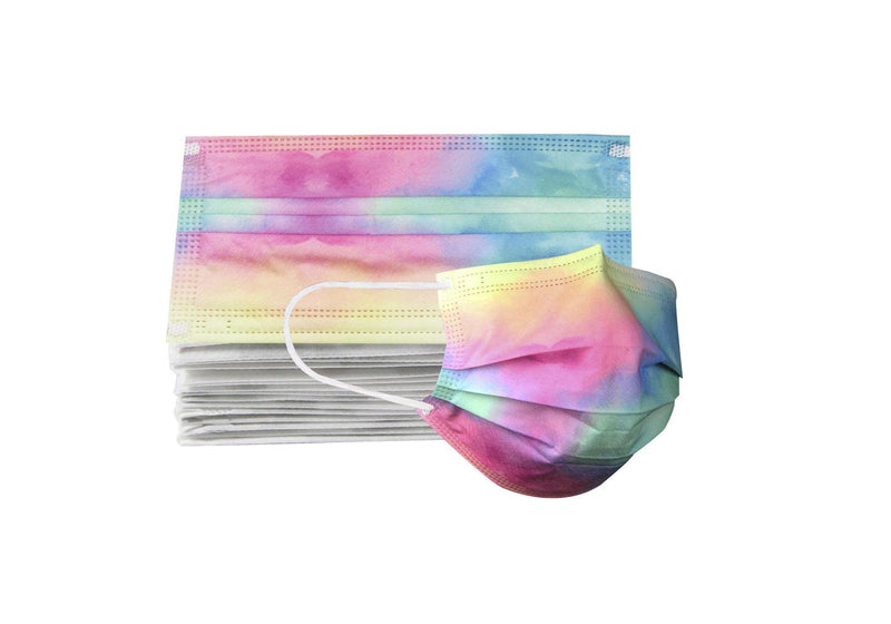Cubrebocas de triple capa termosellado plisado estampado Tie Dye Rainbow adulto - 10 pzas