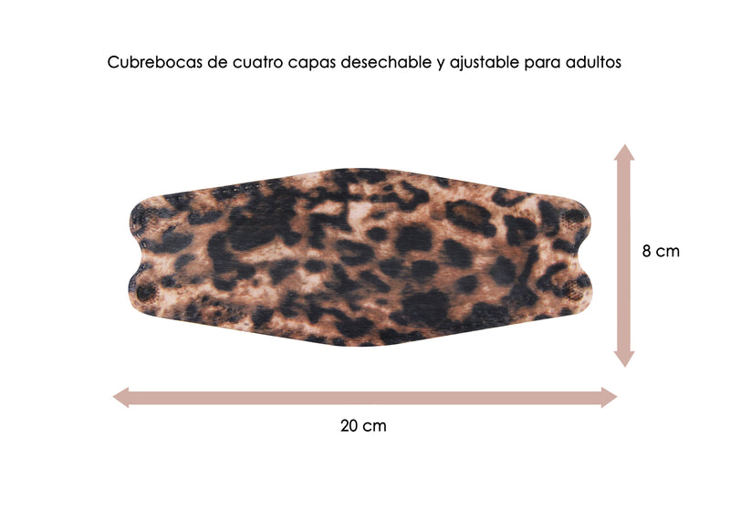 Cubrebocas KF94 de 4 Capas Adulto Estampado Animal Print Leopardo