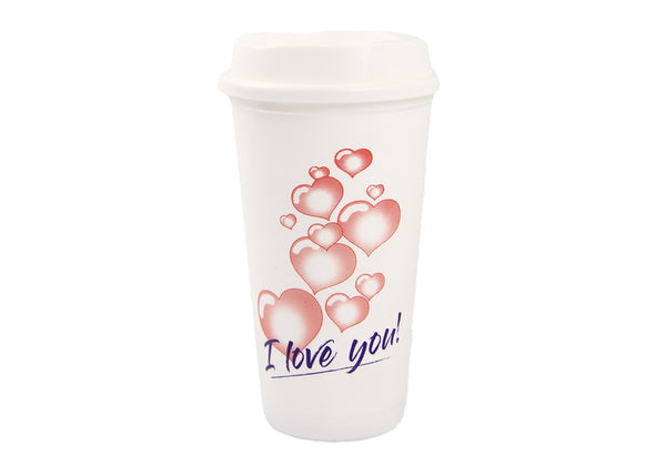 Vaso Cafetero San Valentin Color Blanco con Corazones Rojos I love You